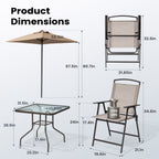 Ensemble de patio Pellabant 6 pièces avec table, parasol et 4 chaises pliantes - 57 cm (L) x 68 cm (P) x 88 cm (H)
