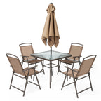 Ensemble de patio Pellabant 6 pièces avec table, parasol et 4 chaises pliantes - 57 cm (L) x 68 cm (P) x 88 cm (H)