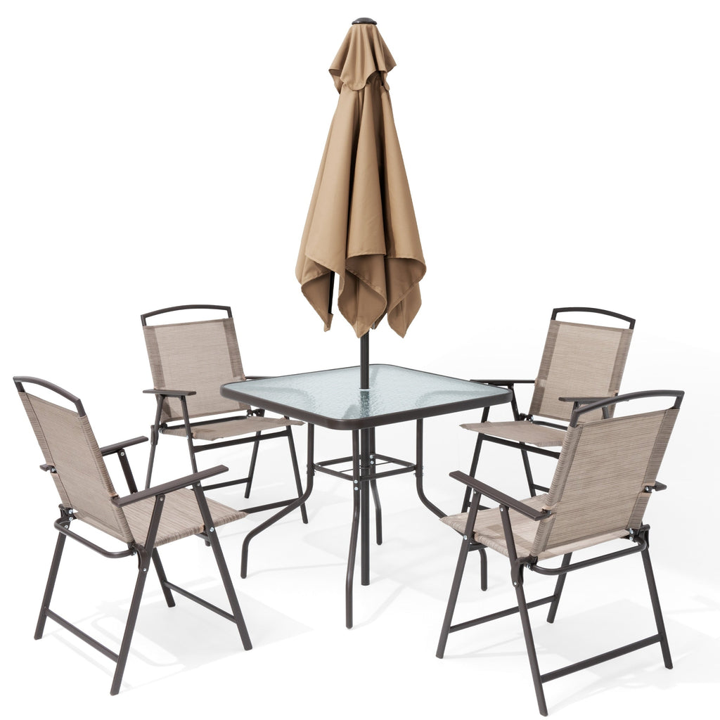 Ensemble de patio Pellabant 6 pièces avec table, parasol et 4 chaises pliantes - 57 cm (L) x 68 cm (P) x 88 cm (H)