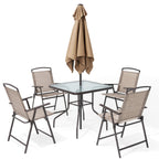 Ensemble de patio Pellabant 6 pièces avec table, parasol et 4 chaises pliantes - 57 cm (L) x 68 cm (P) x 88 cm (H)