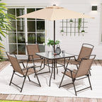 Ensemble de patio Pellabant 6 pièces avec table, parasol et 4 chaises pliantes - 57 cm (L) x 68 cm (P) x 88 cm (H)