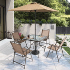 Ensemble de patio Pellabant 6 pièces avec table, parasol et 4 chaises pliantes - 57 cm (L) x 68 cm (P) x 88 cm (H)
