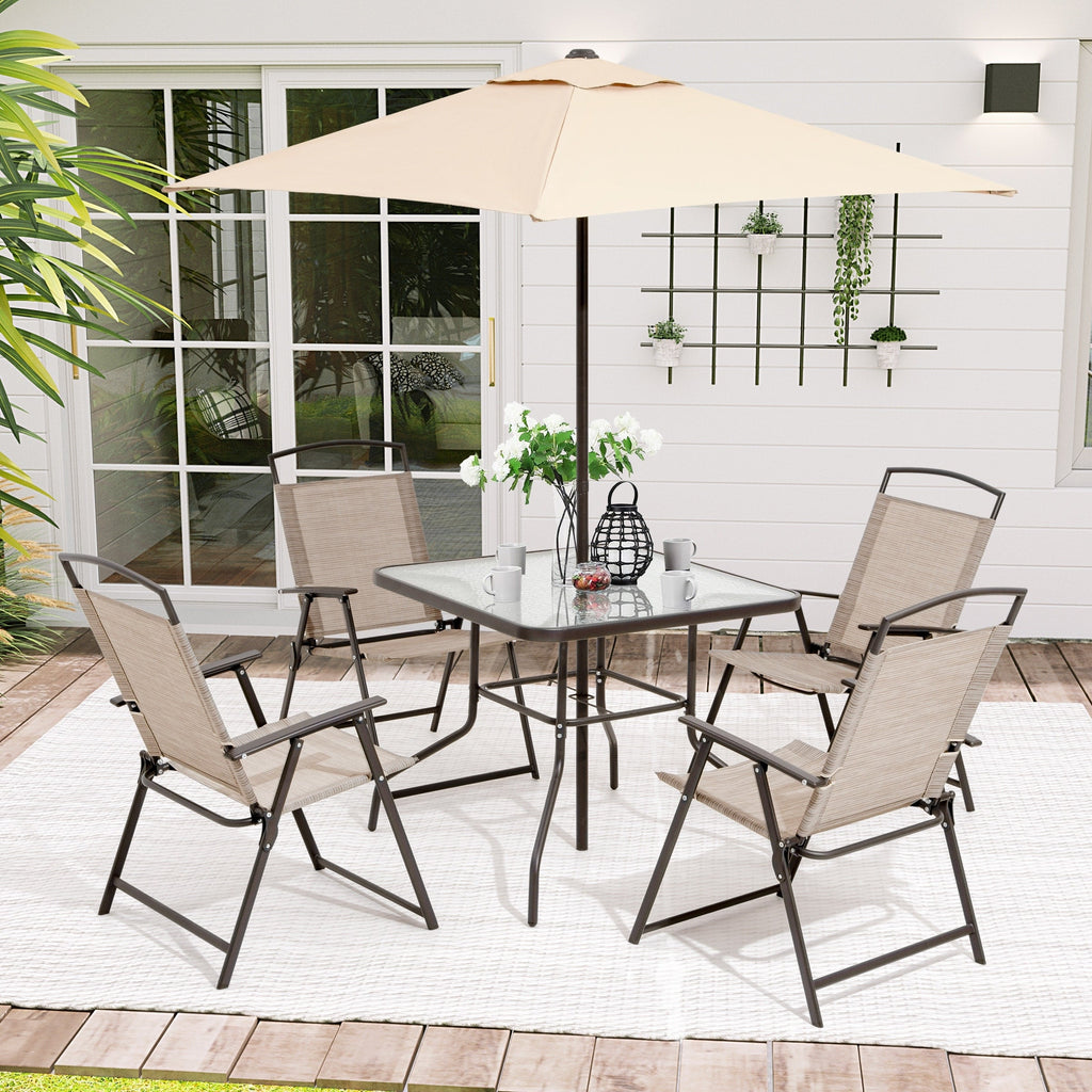 Ensemble de patio Pellabant 6 pièces avec table, parasol et 4 chaises pliantes - 57 cm (L) x 68 cm (P) x 88 cm (H)