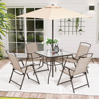Ensemble de patio Pellabant 6 pièces avec table, parasol et 4 chaises pliantes - 57 cm (L) x 68 cm (P) x 88 cm (H)