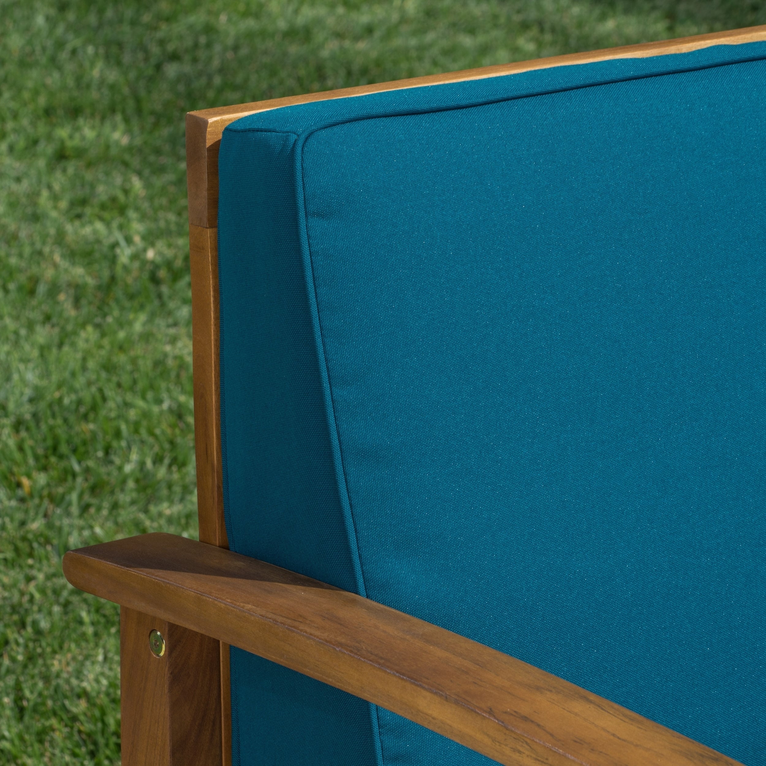 Ensemble de canapés d'extérieur 7 pièces en bois d'acacia Perla avec coussins, par Christopher Knight Home