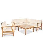 Ensemble de canapés d'extérieur 7 pièces en bois d'acacia Perla avec coussins, par Christopher Knight Home