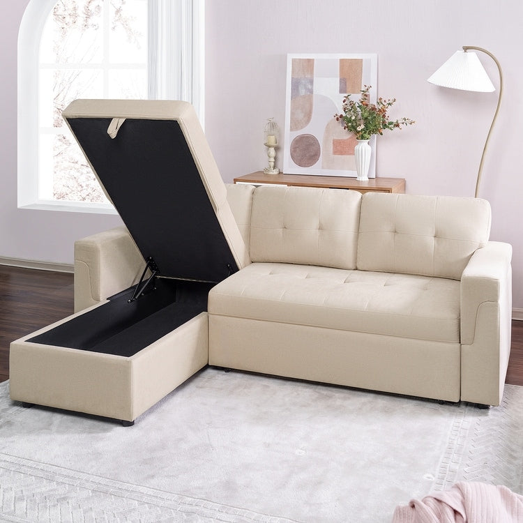 Canapé d'angle réversible avec lit escamotable, chaise longue avec rangement intégré, pieds robustes,