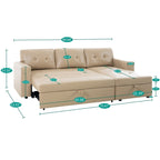 Canapé d'angle réversible avec lit escamotable, chaise longue avec rangement intégré, pieds robustes,