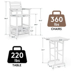 Ensemble de 3 chaises hautes Adirondack en plastique pour patio