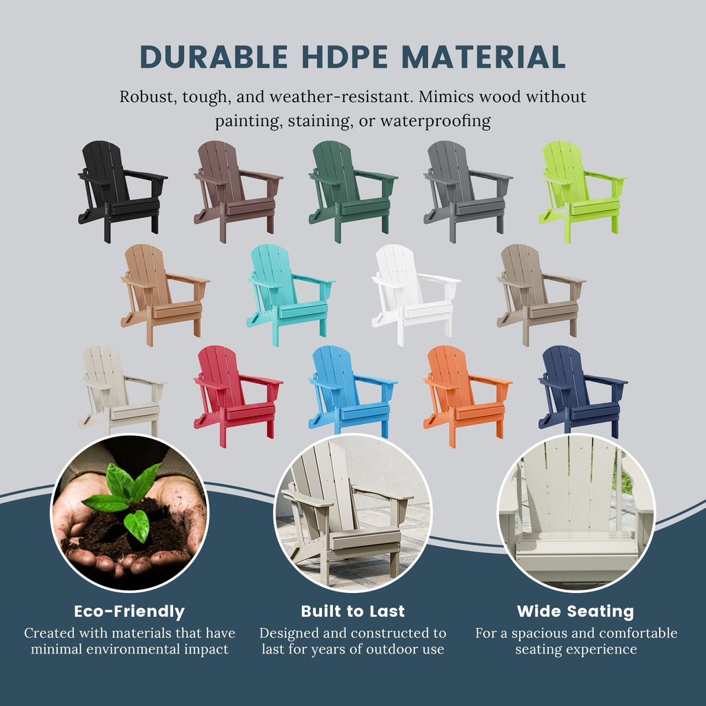 Chaise de jardin pliante Adirondack Polytrends Laguna, résistante à la décoloration et aux intempéries.