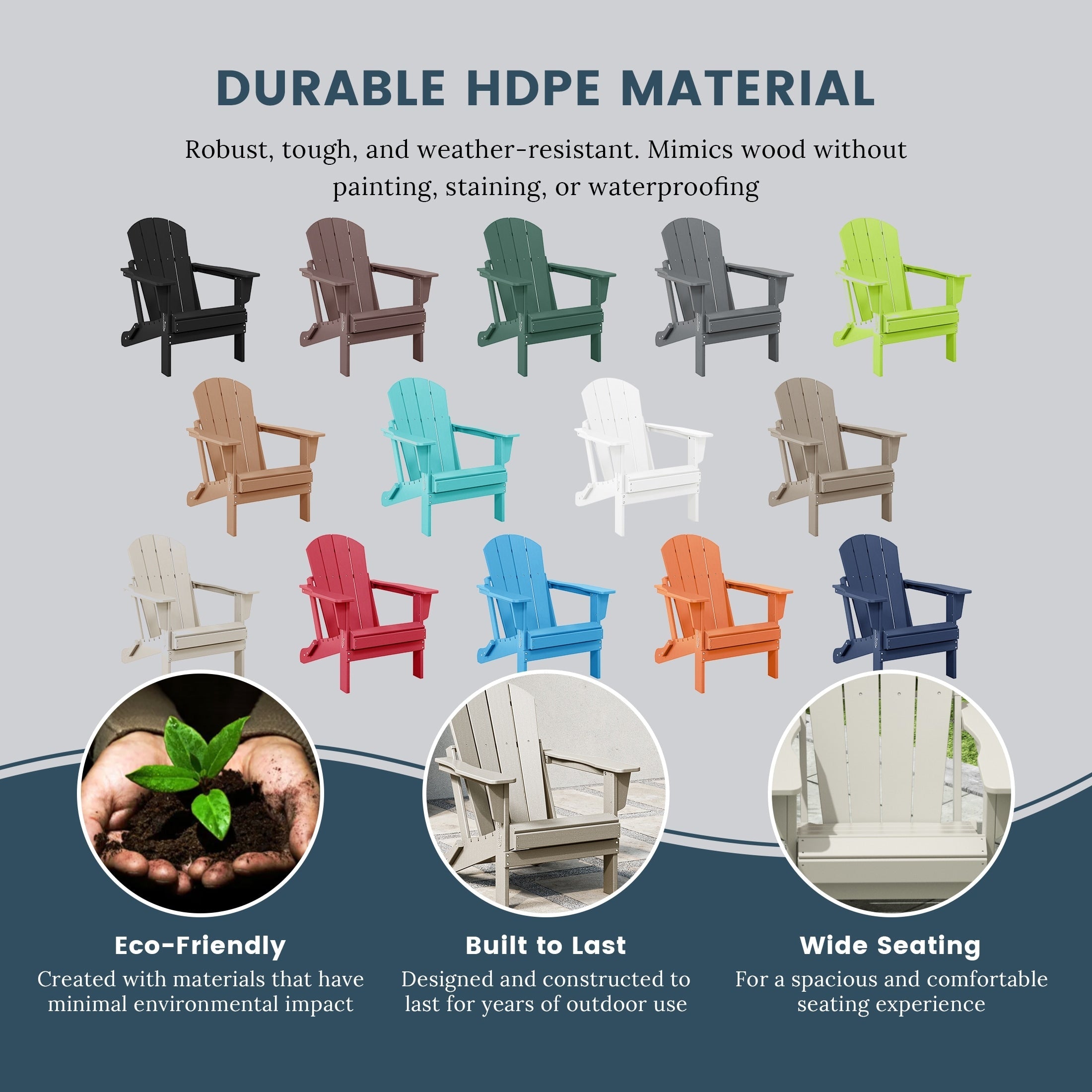 Chaise de jardin pliante Adirondack Polytrends Laguna, résistante à la décoloration et aux intempéries.