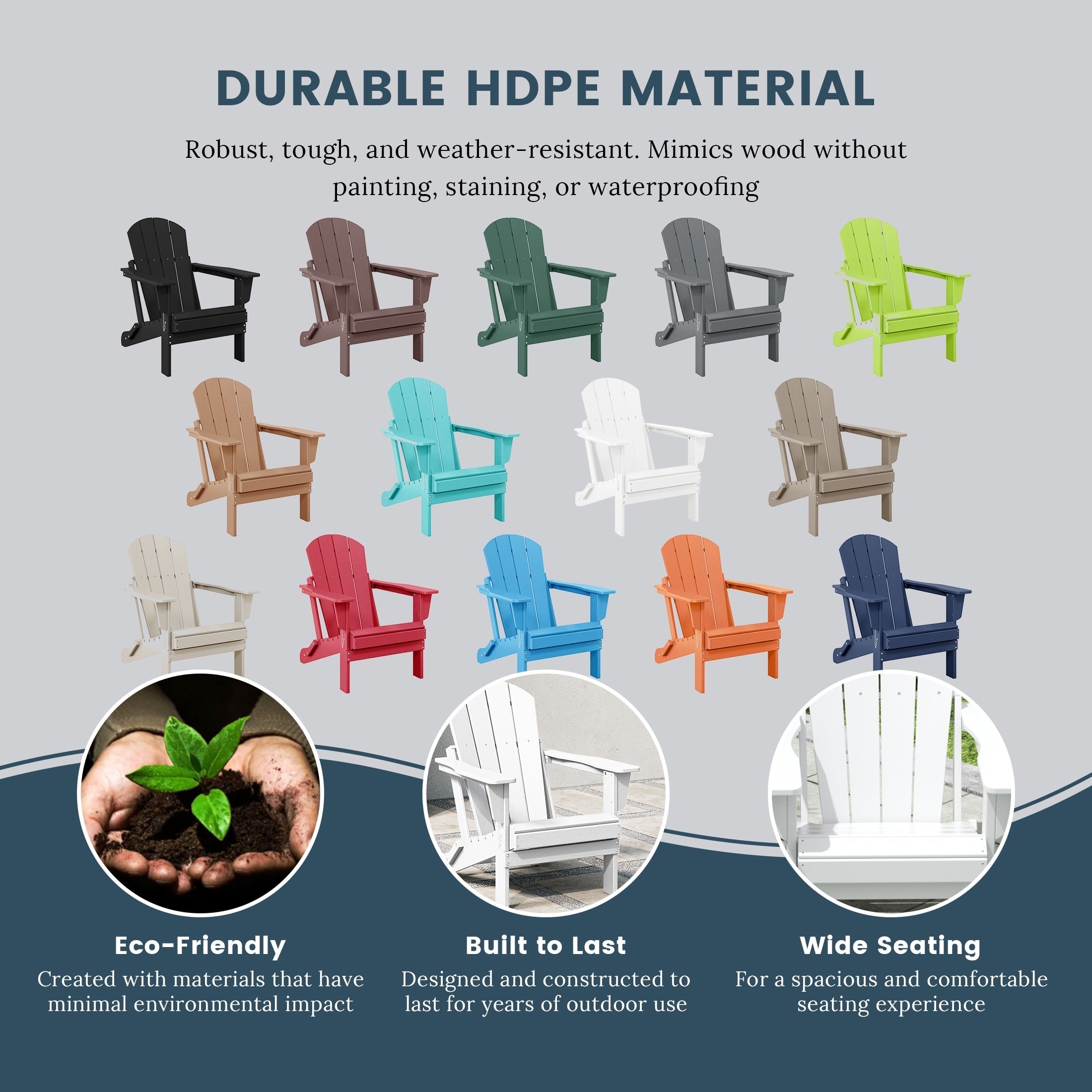 Chaise de jardin pliante Adirondack Polytrends Laguna, résistante à la décoloration et aux intempéries.