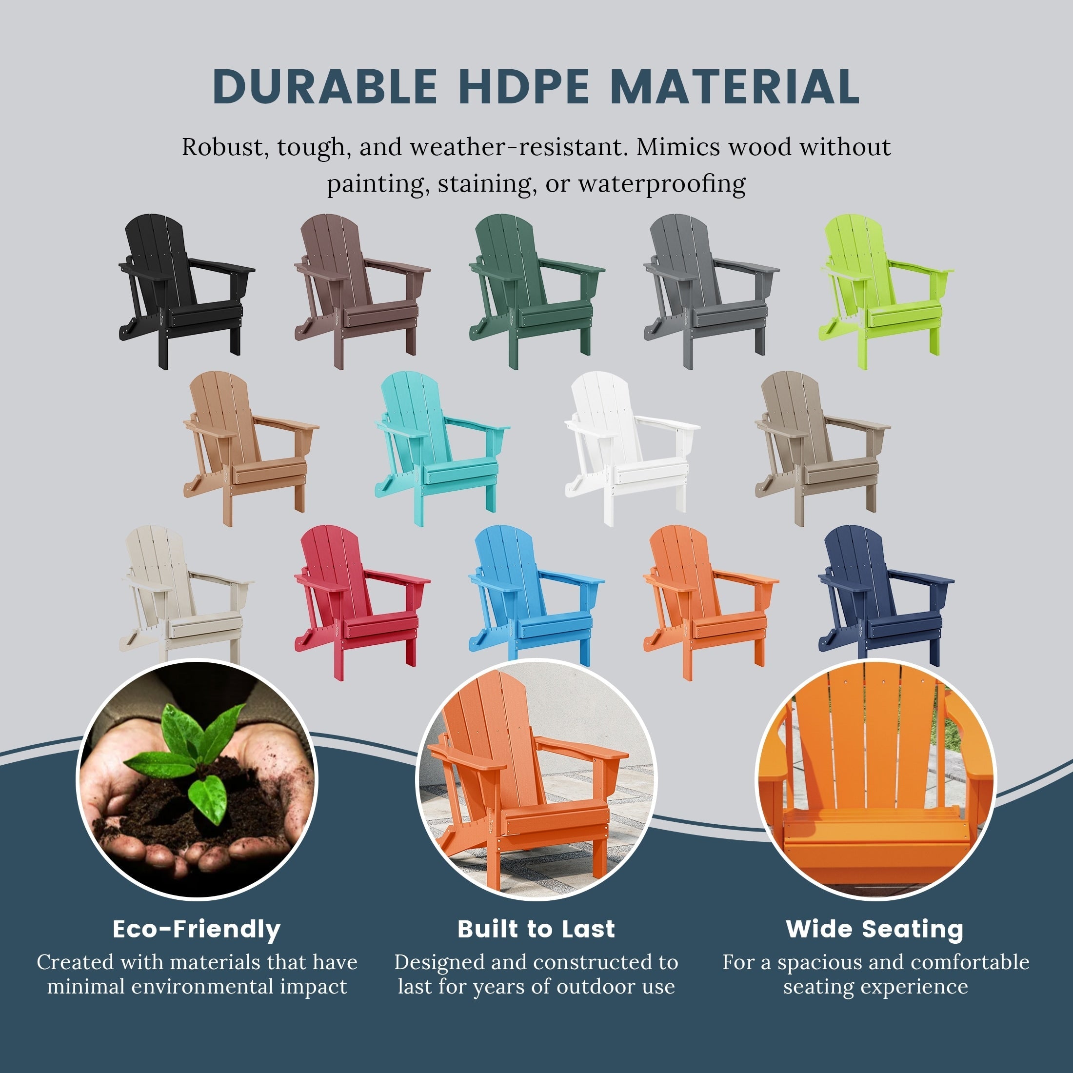 Chaise de jardin pliante Adirondack Polytrends Laguna, résistante à la décoloration et aux intempéries.