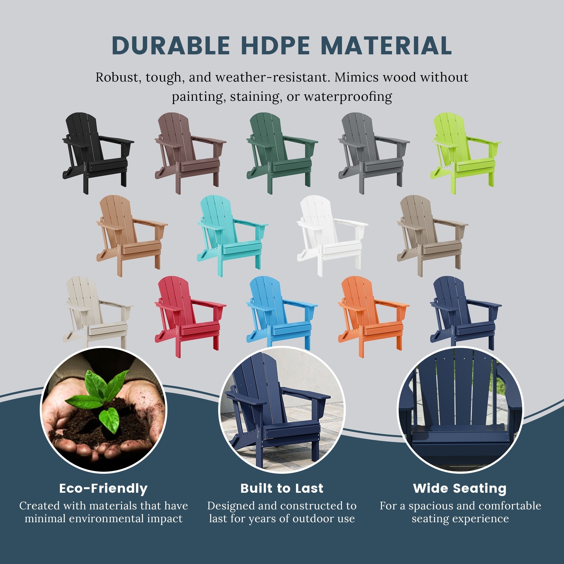 Chaise de jardin pliante Adirondack Polytrends Laguna, résistante à la décoloration et aux intempéries.