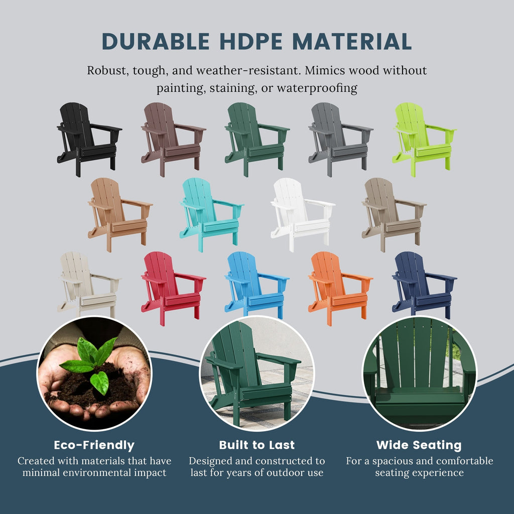 Chaise de jardin pliante Adirondack Polytrends Laguna, résistante à la décoloration et aux intempéries.