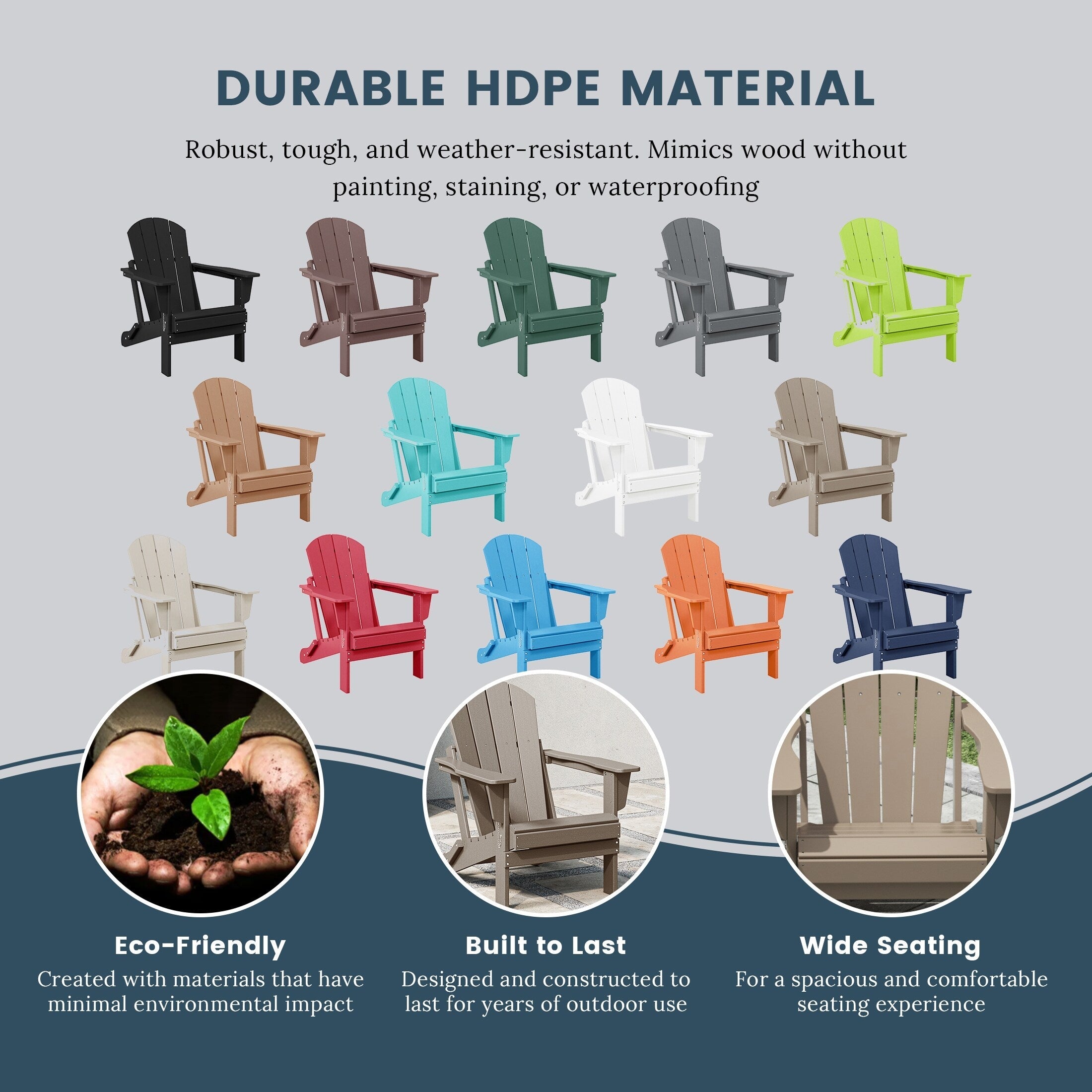 Polytrends Laguna Fauteuils Adirondack pliants d'extérieur résistants aux intempéries (lot de 2)