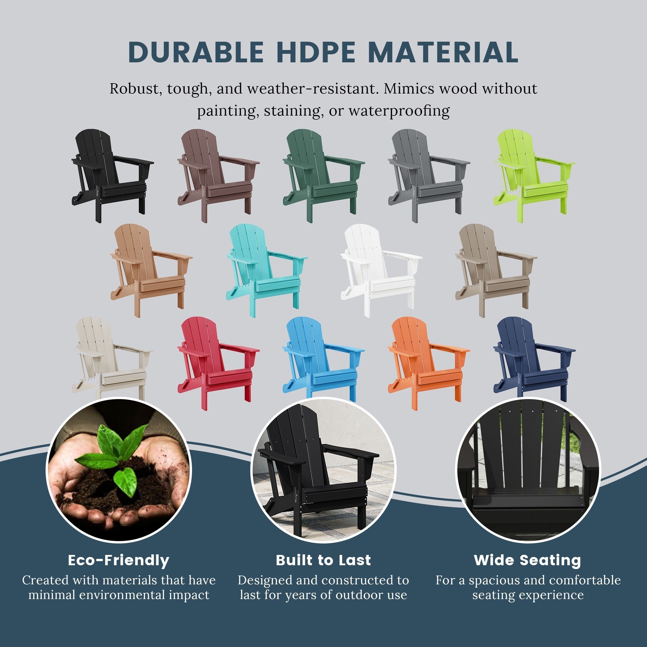 Polytrends Laguna Fauteuils Adirondack pliants d'extérieur résistants aux intempéries (lot de 2)