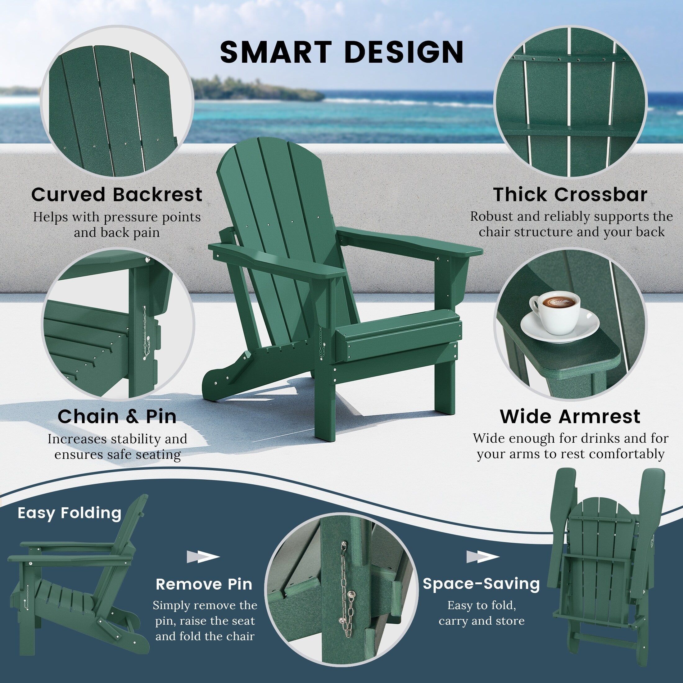 Polytrends Laguna Chaises de jardin pliantes Adirondack résistantes aux intempéries (lot de 4)