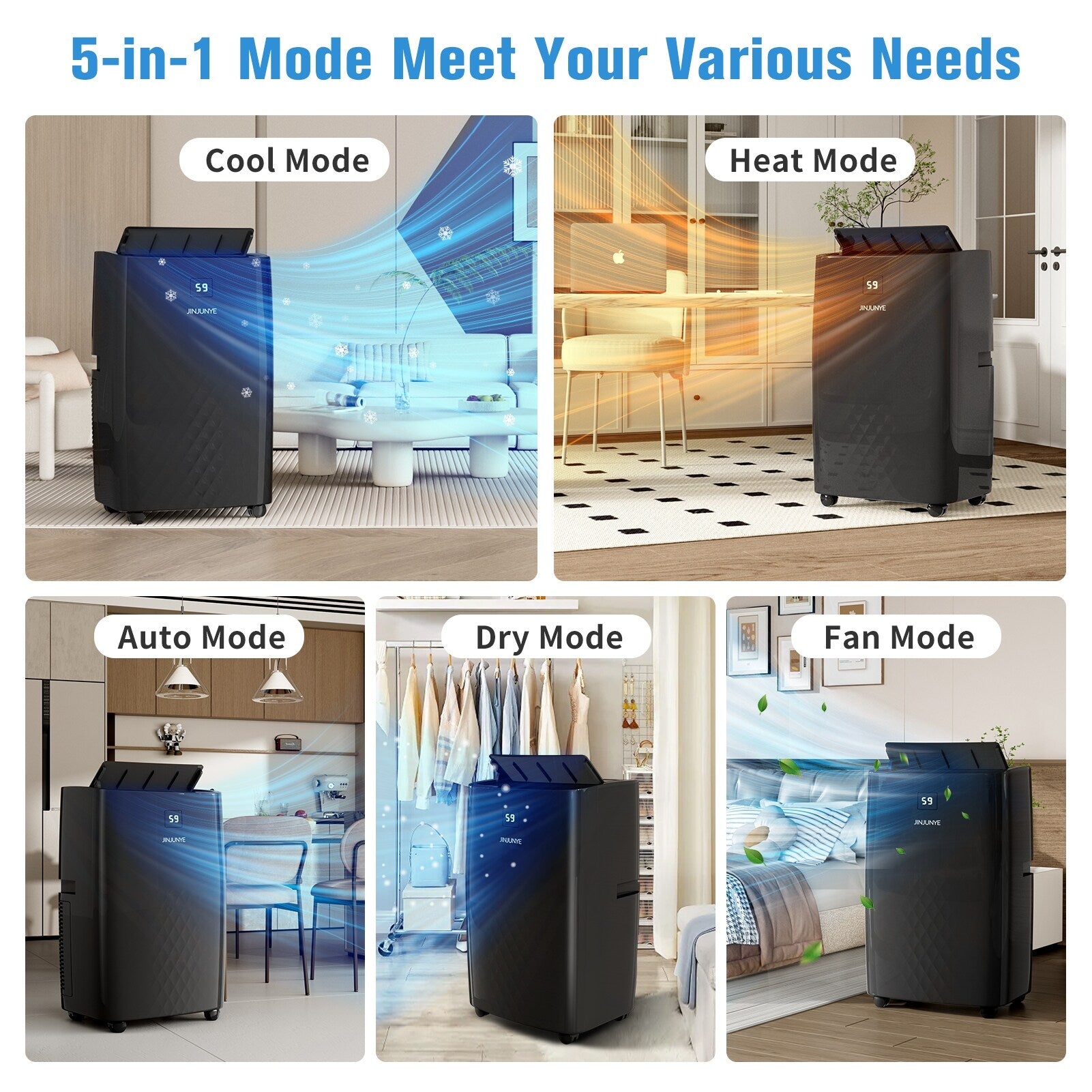 Climatiseur portable avec chauffage – 12000 BTU de refroidissement et 10000 BTU de chauffage pour les pièces jusqu'à 700 pieds carrés.