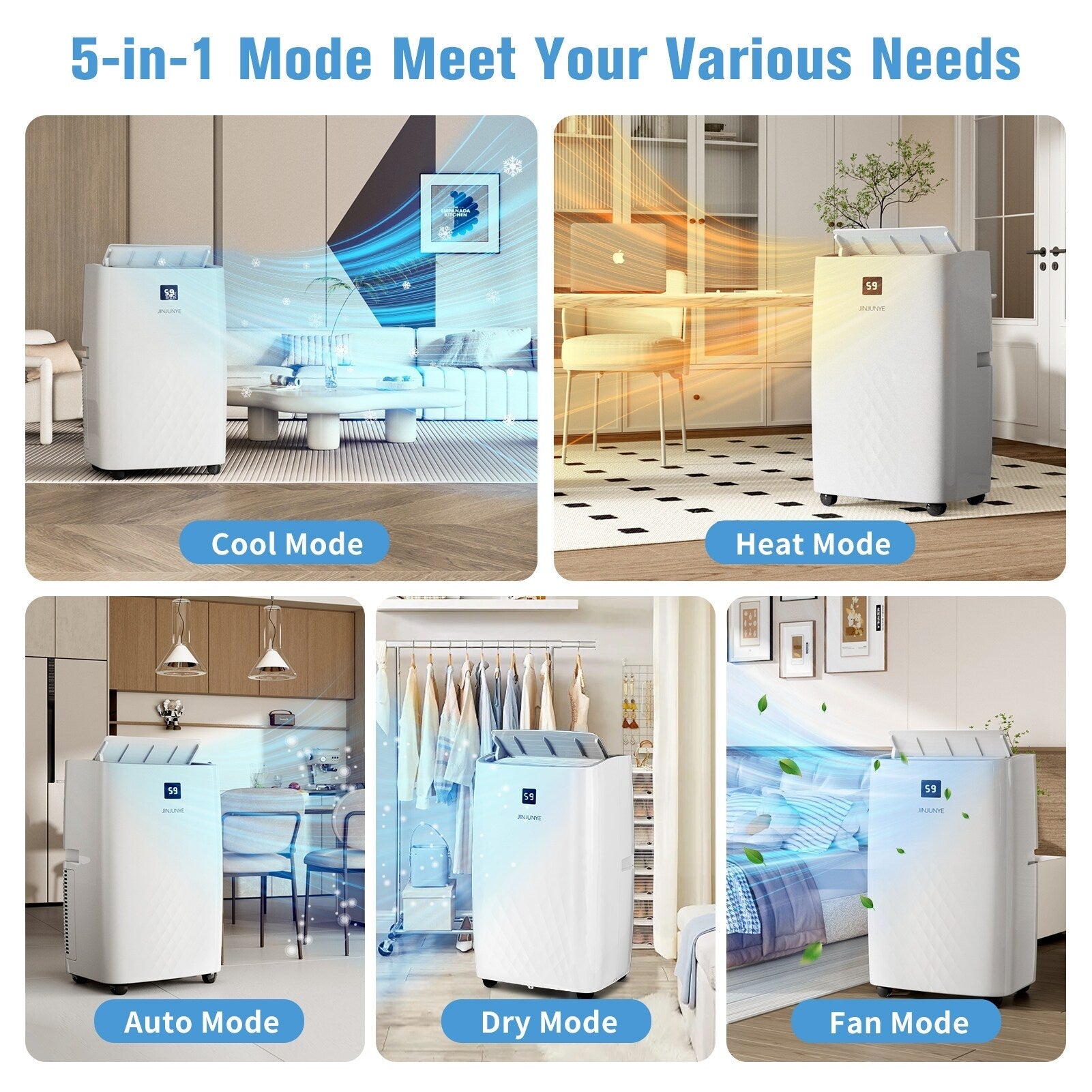 Climatiseur portable avec chauffage – 12000 BTU de refroidissement et 10000 BTU de chauffage pour les pièces jusqu'à 700 pieds carrés.