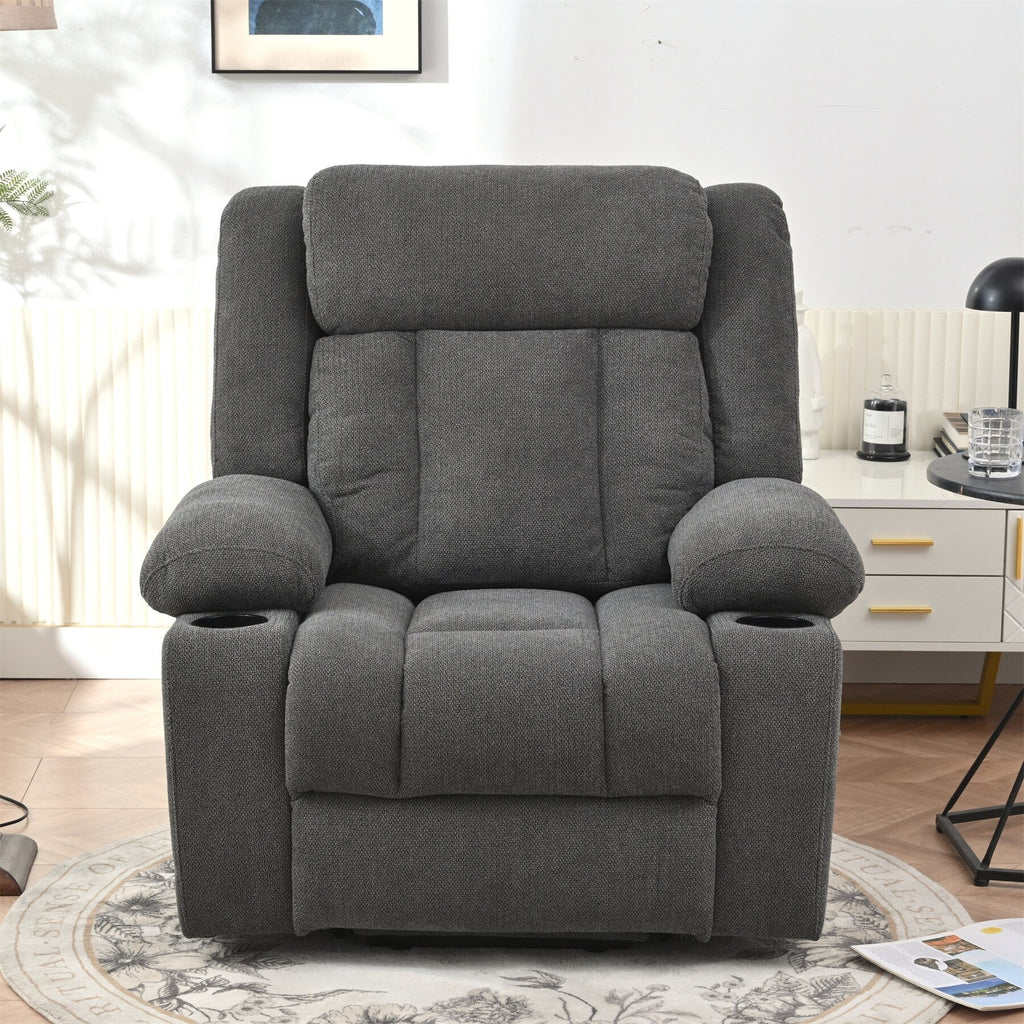 Fauteuil releveur électrique pour personnes âgées, fauteuil releveur en tissu avec repose-pieds extensible, 2 porte-gobelets, poches latérales et télécommande.