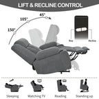Fauteuil releveur électrique pour personnes âgées, fauteuil releveur en tissu avec repose-pieds extensible, 2 porte-gobelets, poches latérales et télécommande.