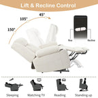 Fauteuil releveur électrique pour personnes âgées, fauteuil releveur en tissu avec repose-pieds extensible, 2 porte-gobelets, poches latérales et télécommande.
