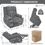 Fauteuil releveur électrique pour personnes âgées, fauteuil releveur en tissu avec repose-pieds extensible, 2 porte-gobelets, poches latérales et télécommande.