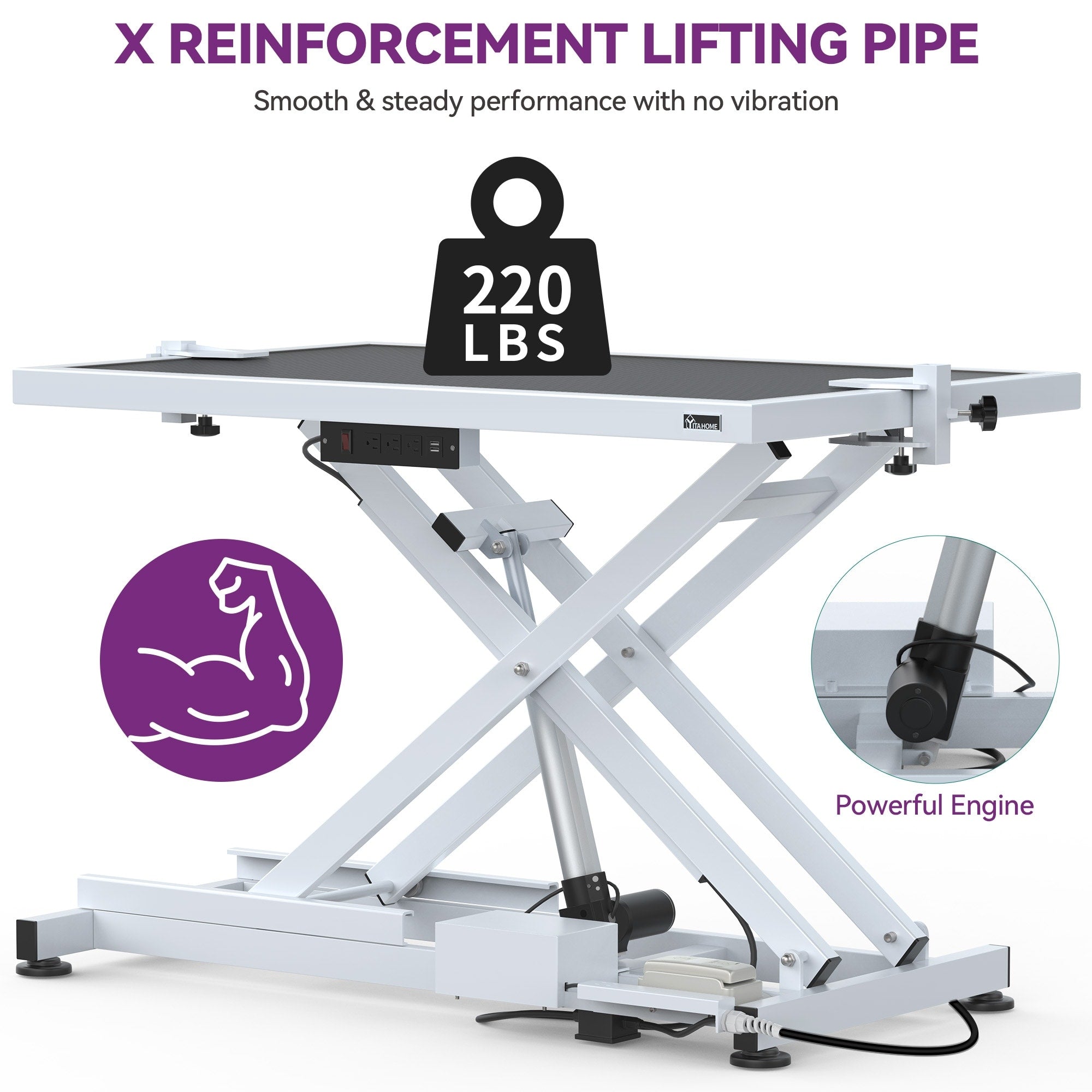 Table de toilettage électrique professionnelle pour chiens, pour grands chiens, table de toilettage pour animaux de compagnie robuste avec bras de toilettage en aluminium - 50''L