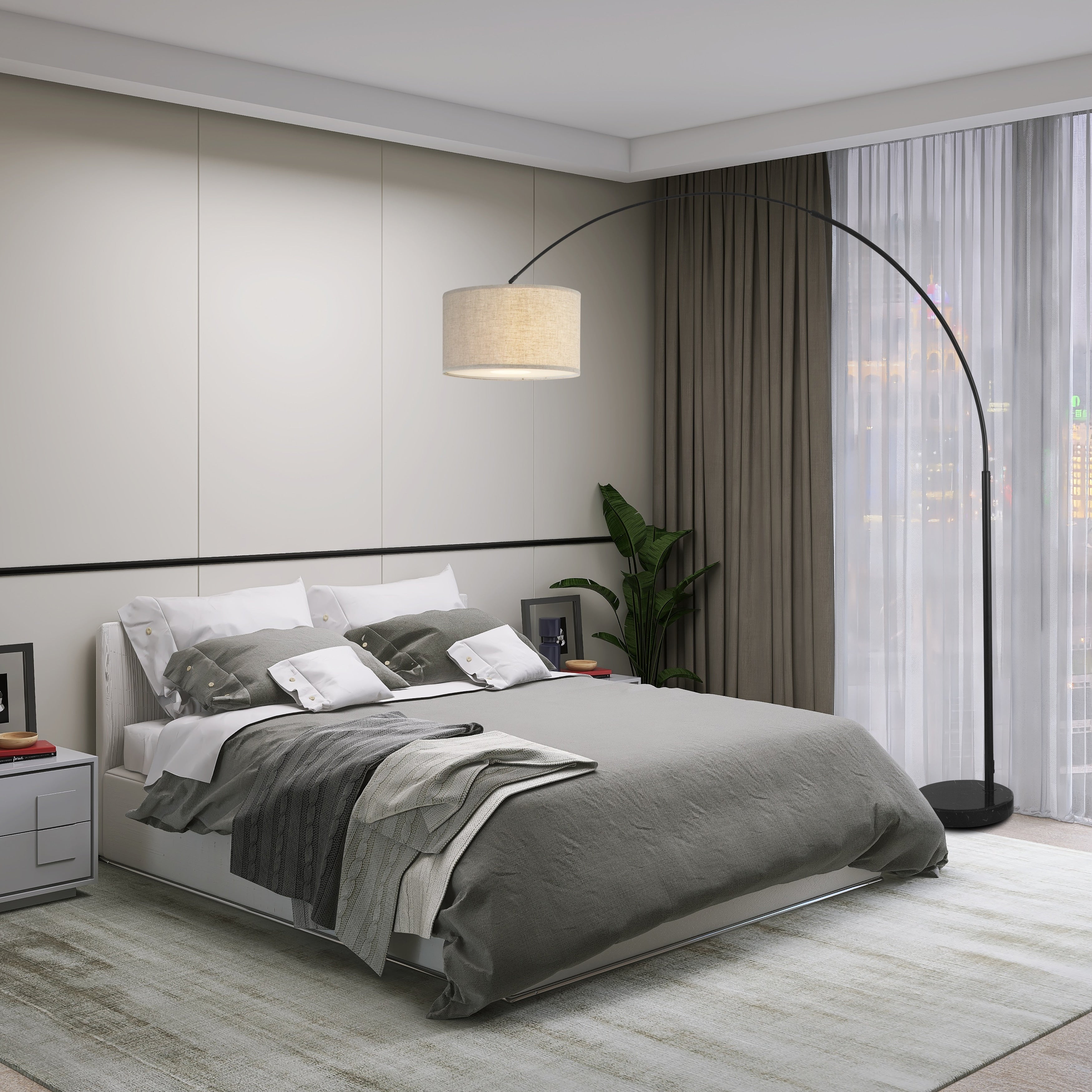 Lampe de sol à arche réglable en acier Q-Max 81 avec abat-jour extra large et socle en marbre