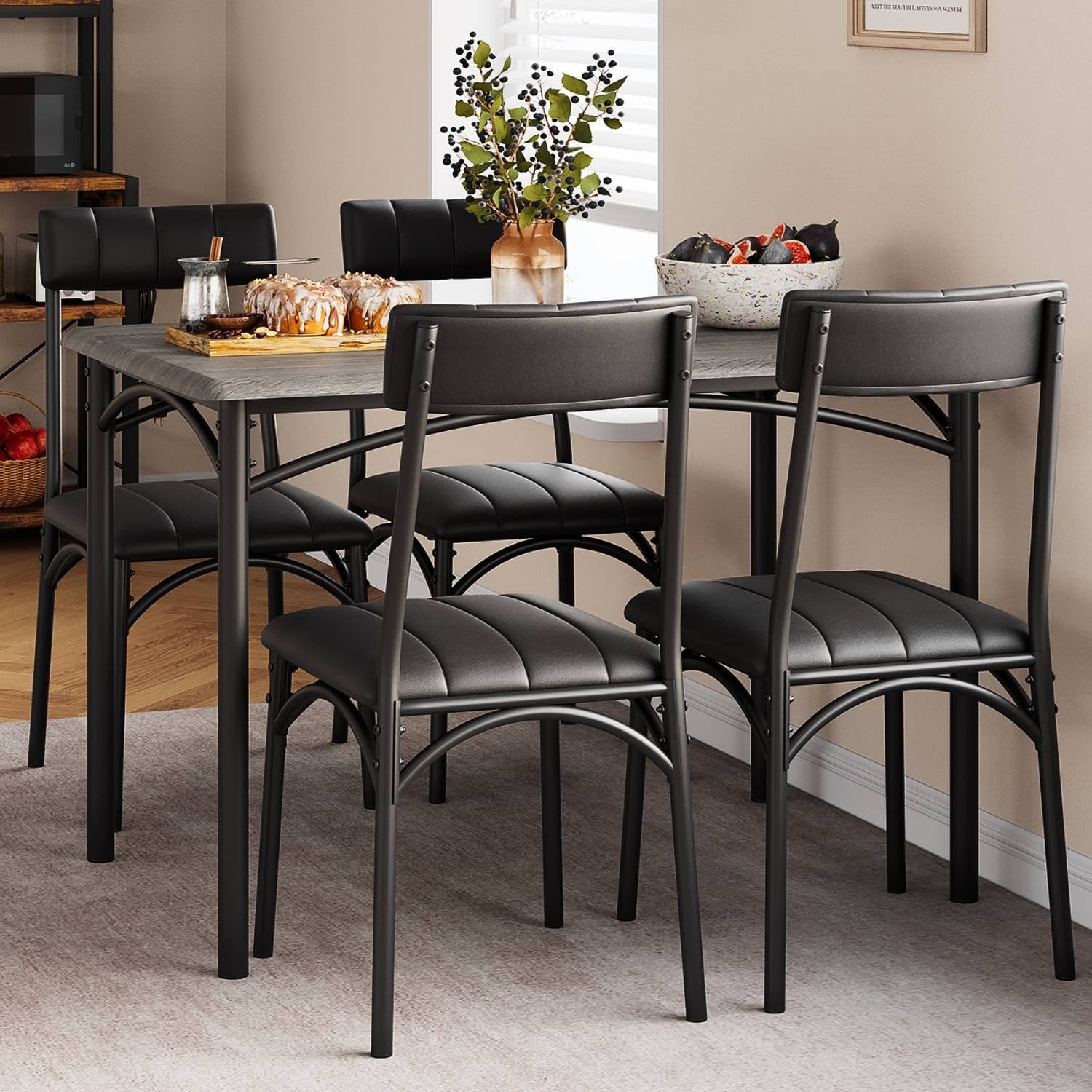 Ensemble de table à manger rectangulaire pour 4 personnes avec chaises rembourrées