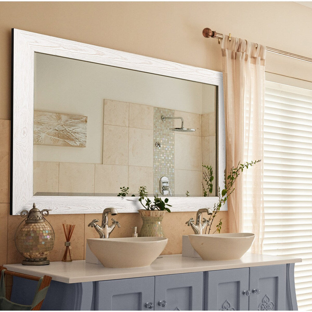 Grand miroir en bois de grange - Blanc vieilli - 62X27