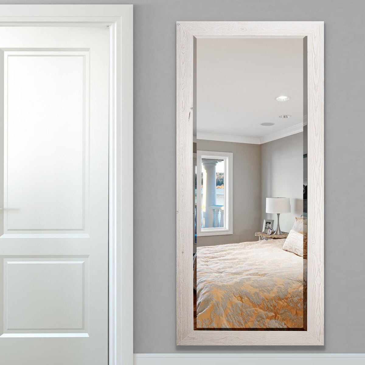 Grand miroir en bois de grange - Blanc vieilli - 62X27