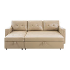 Canapé d'angle convertible et réversible avec lit escamotable, chaise longue avec rangement intégré et pieds robustes.