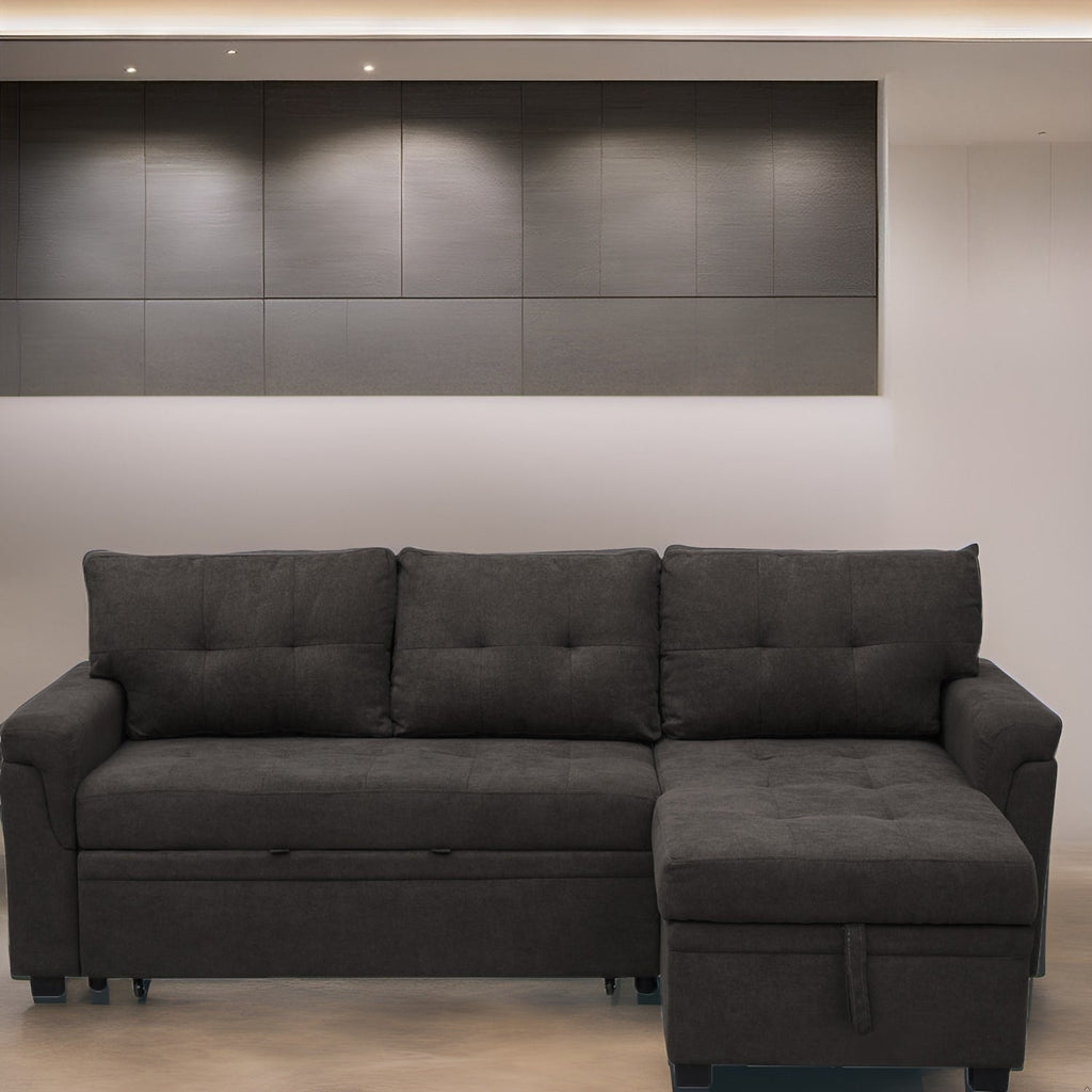 Canapé d'angle réversible avec lit escamotable, chaise longue avec rangement intégré, pieds robustes,