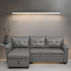 Canapé d'angle réversible avec lit escamotable, chaise longue avec rangement intégré, pieds robustes,