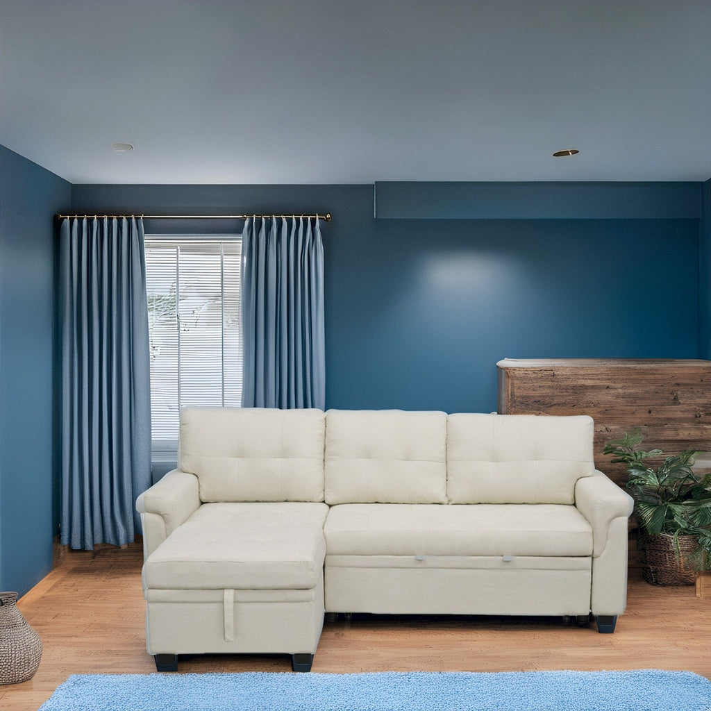 Canapé d'angle réversible avec lit escamotable, chaise longue avec rangement intégré, pieds robustes,