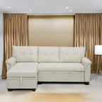 Canapé d'angle réversible avec lit escamotable, chaise longue avec rangement intégré, pieds robustes,