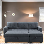 Canapé d'angle réversible avec lit escamotable, chaise longue avec rangement intégré, pieds robustes,