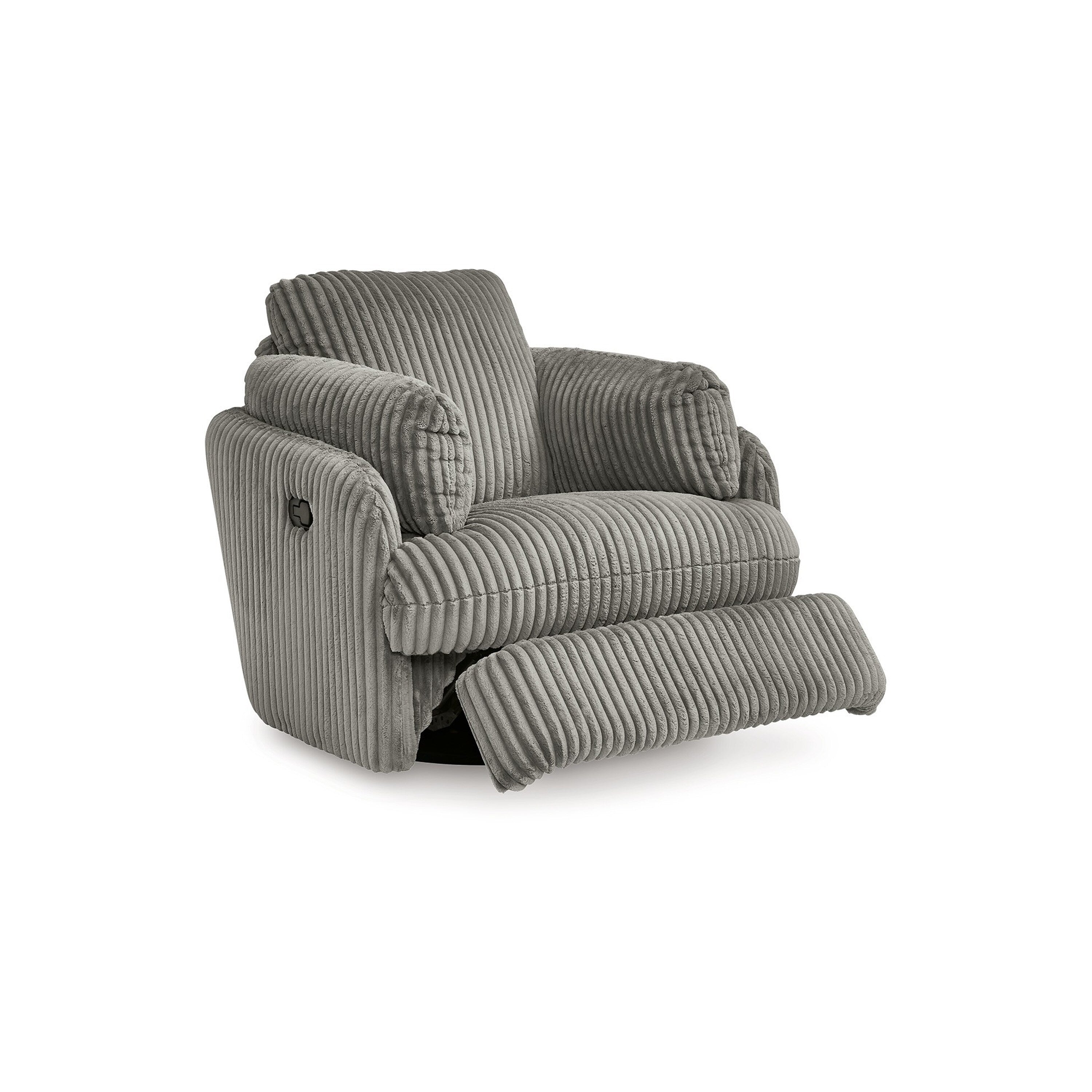 Fauteuil inclinable manuel pivotant Rikki, velours côtelé gris, 2 coussins