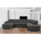 Canapé d'angle en U Roomfitters 128 avec poufs, canapé modulable réversible 7 places avec assise de rangement, gris