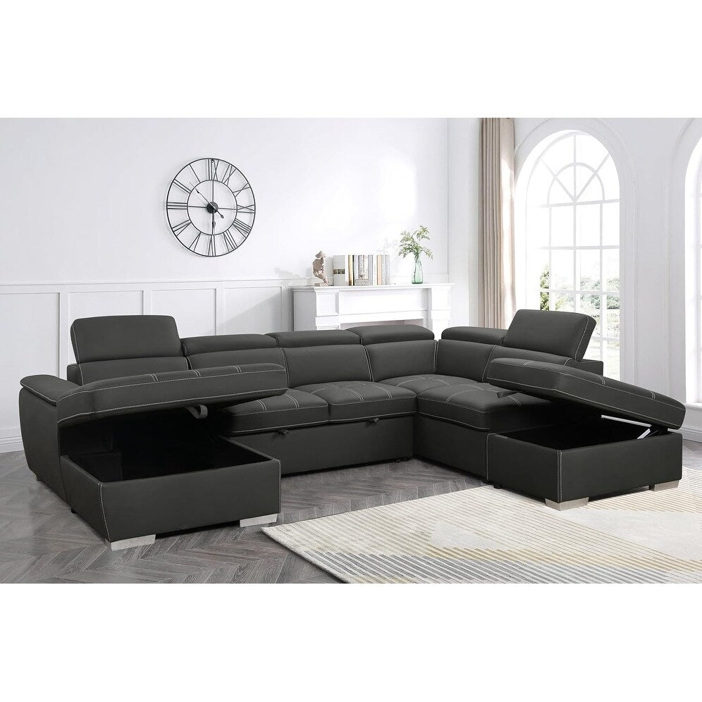 Canapé d'angle en U Roomfitters 128 avec poufs, canapé modulable réversible 7 places avec assise de rangement, gris