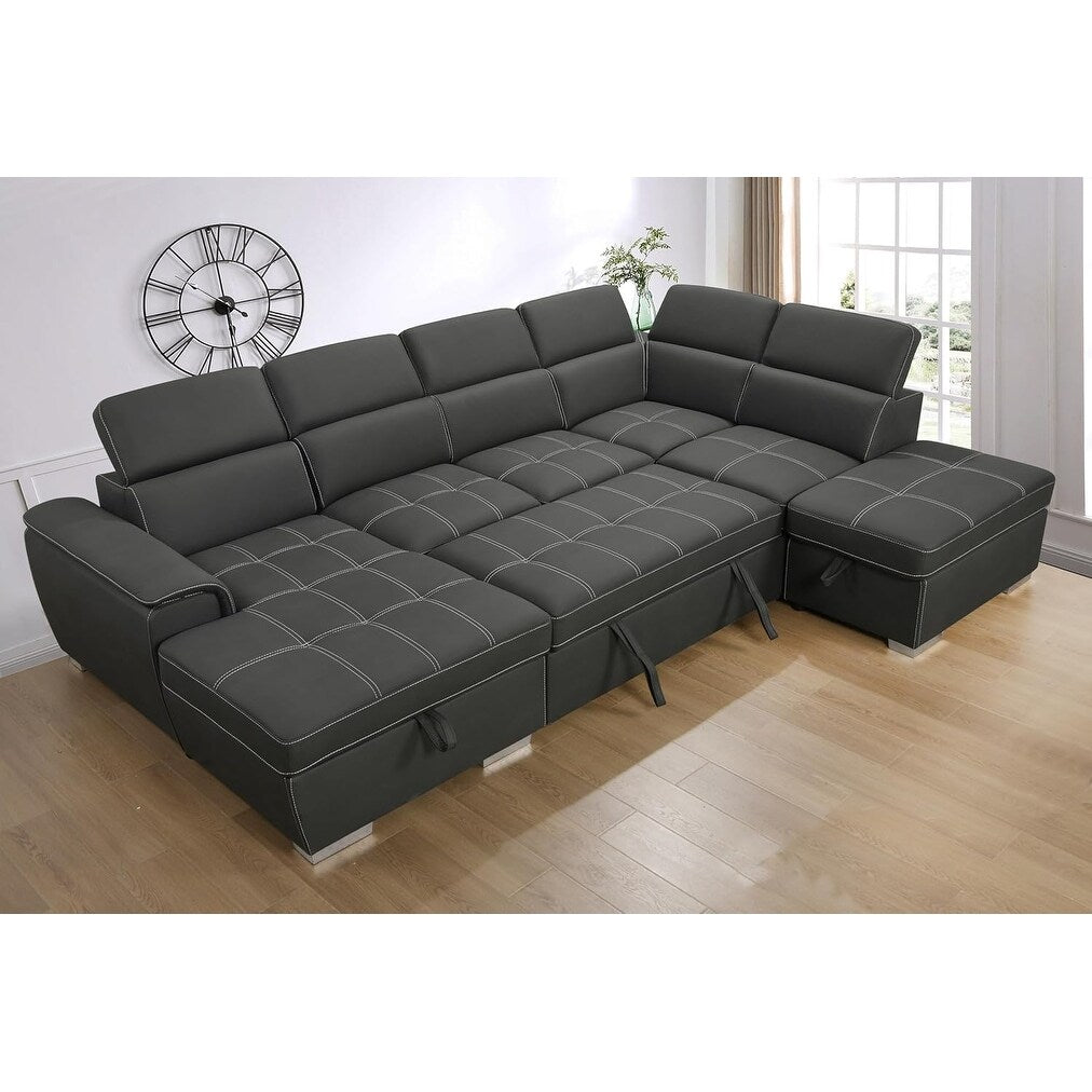 Canapé d'angle en U Roomfitters 128 avec poufs, canapé modulable réversible 7 places avec assise de rangement, gris
