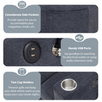 Canapé-lit convertible Roomfitters avec ports USB, poches latérales, porte-gobelets et support pivotant pour téléphone, idéal pour le salon.