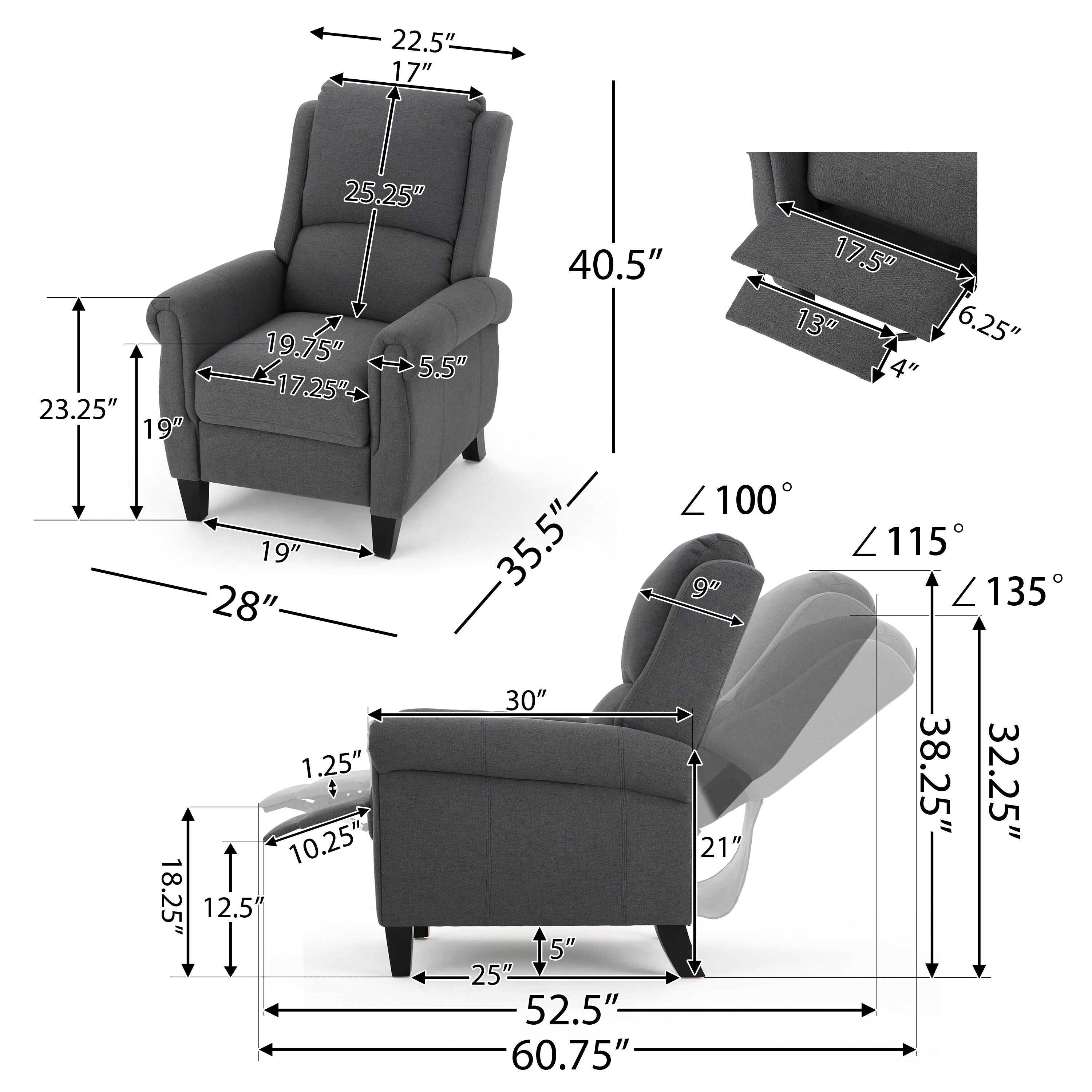 Fauteuil inclinable Roomfitters Ultimate Comfort en cuir PU avec dossier inclinable, fauteuil inclinable luxueux pour salon ou chambre à coucher