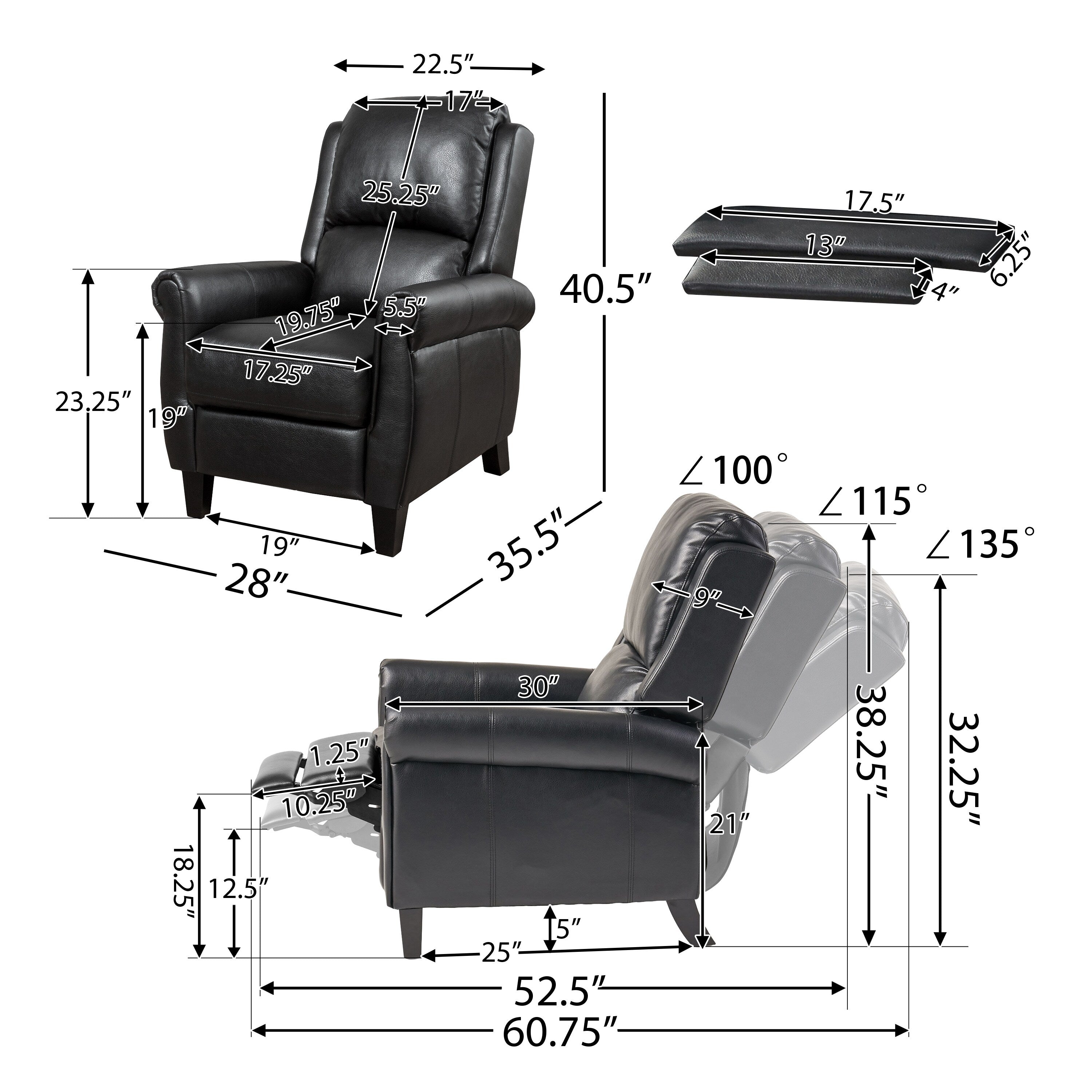 Fauteuil inclinable Roomfitters Ultimate Comfort en cuir PU avec dossier inclinable, fauteuil inclinable luxueux pour salon ou chambre à coucher