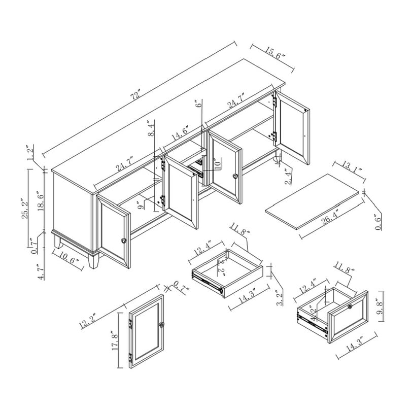 Meuble TV rustique de 183 cm (72 pouces) avec étagères réglables et rangement caché - 183 cm de largeur