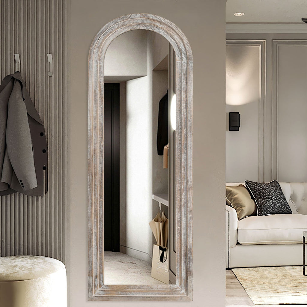 Dovelina Miroir mural en bois vieilli à arche rustique, miroir au sol pleine longueur