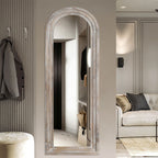 Dovelina Miroir mural en bois vieilli à arche rustique, miroir au sol pleine longueur