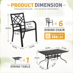 SUNCROWN Ensemble de repas d'extérieur pour patio, 5/7 pièces, en acier, avec table à lattes métalliques et chaises empilables, cadre à revêtement en poudre.